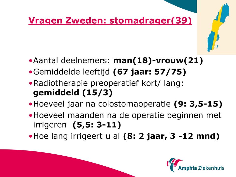 (15/3) Hoeveel jaar na colostomaoperatie (9: 3,5-15) Hoeveel maanden na de