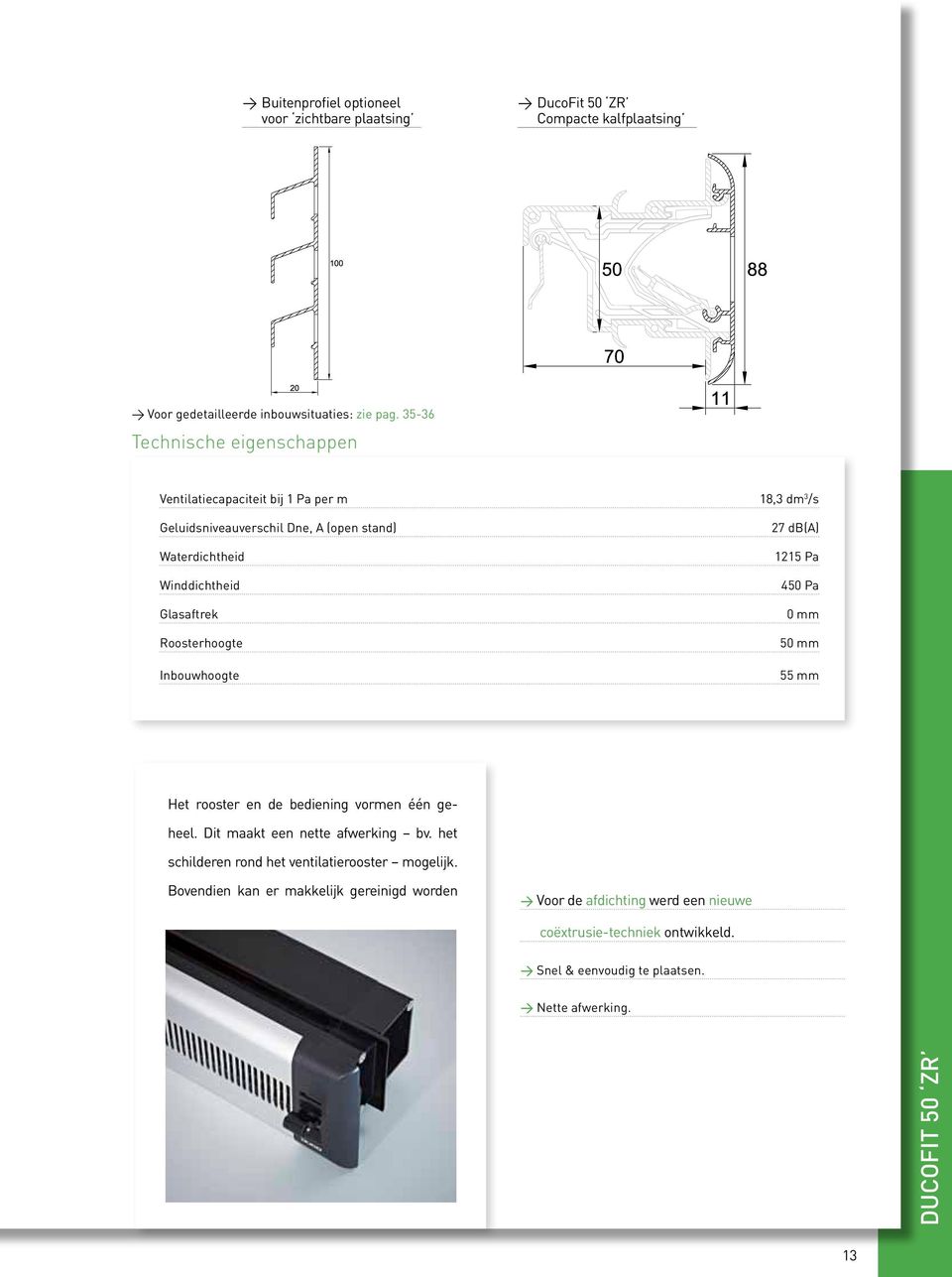 Roostrhoogt Inbouwhoogt 27 db(a) 1215 Pa 450 Pa 0 mm 50 mm 55 mm Ht roostr n d bdining vormn één ghl. Dit maakt n ntt afwrking bv.