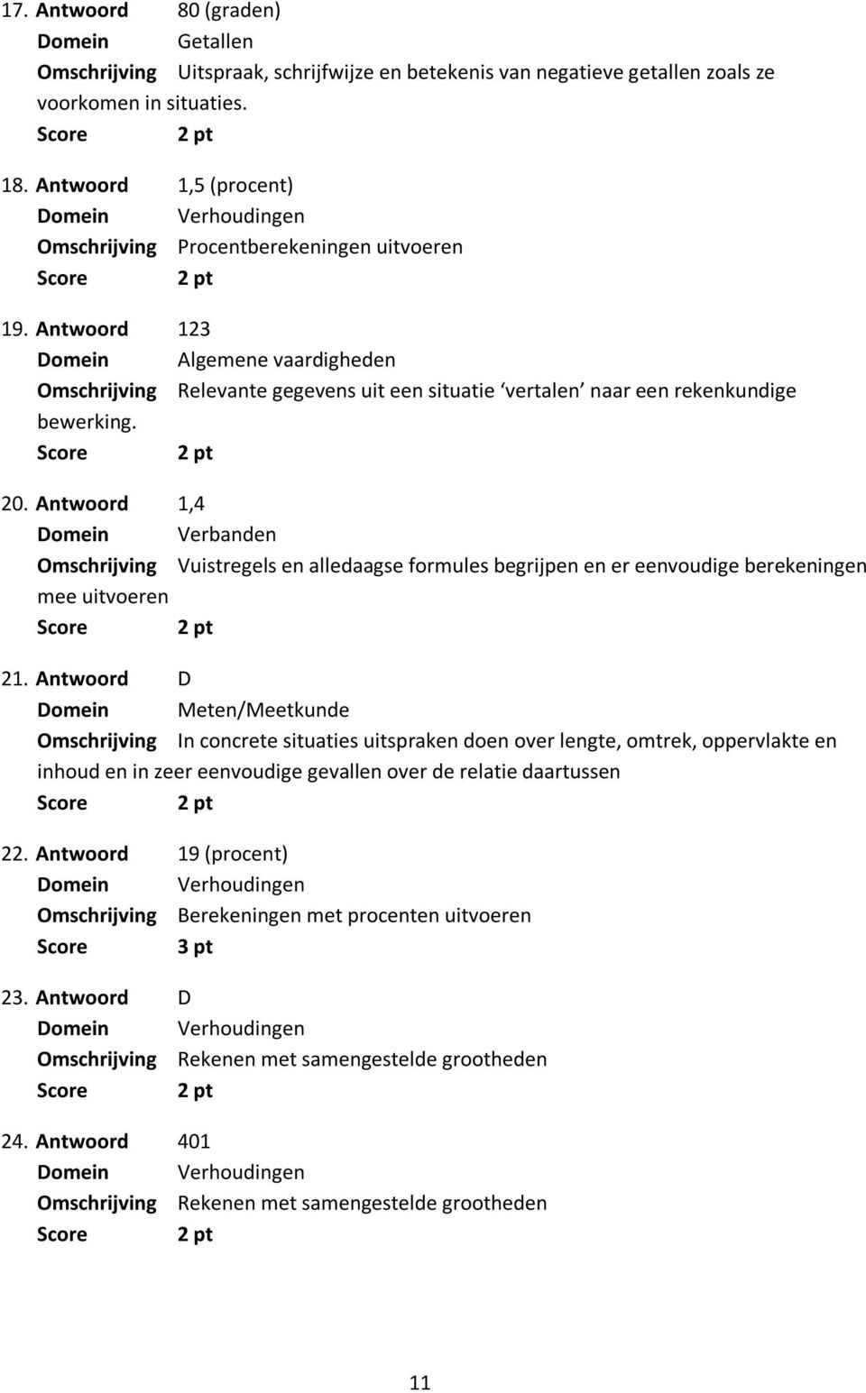 Antwoord 123 Domein Algemene vaardigheden Omschrijving Relevante gegevens uit een situatie vertalen naar een rekenkundige bewerking. 20.