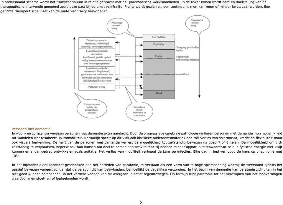 Frailty wordt gezien als een continuum: men kan meer of minder kwetsbaar worden. Een gerichte therapeutische inzet kan de mate van frailty beinvloeden.