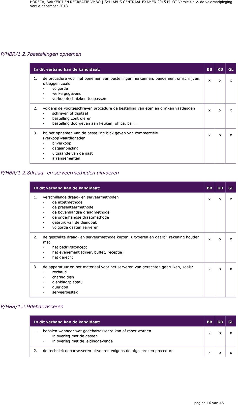 bij het opnemen van de bestelling blijk geven van commerciële (verkoop)vaardigheden - bijverkoop - dagaanbieding - uitgaande van de gast - arrangementen P/HBR/1.2.