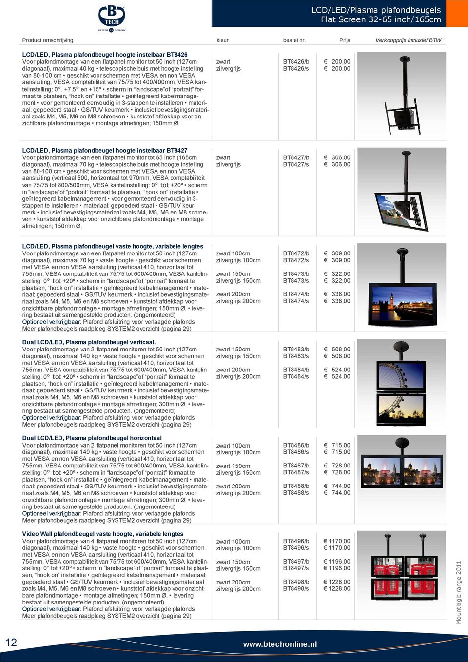 +15º scherm in landscape of portrait formaat te plaatsen, hook on installatie geïntegreerd kabelmanagement voor gemonteerd eenvoudig in 3-stappen te installeren materiaal: gepoederd staal GS/TUV