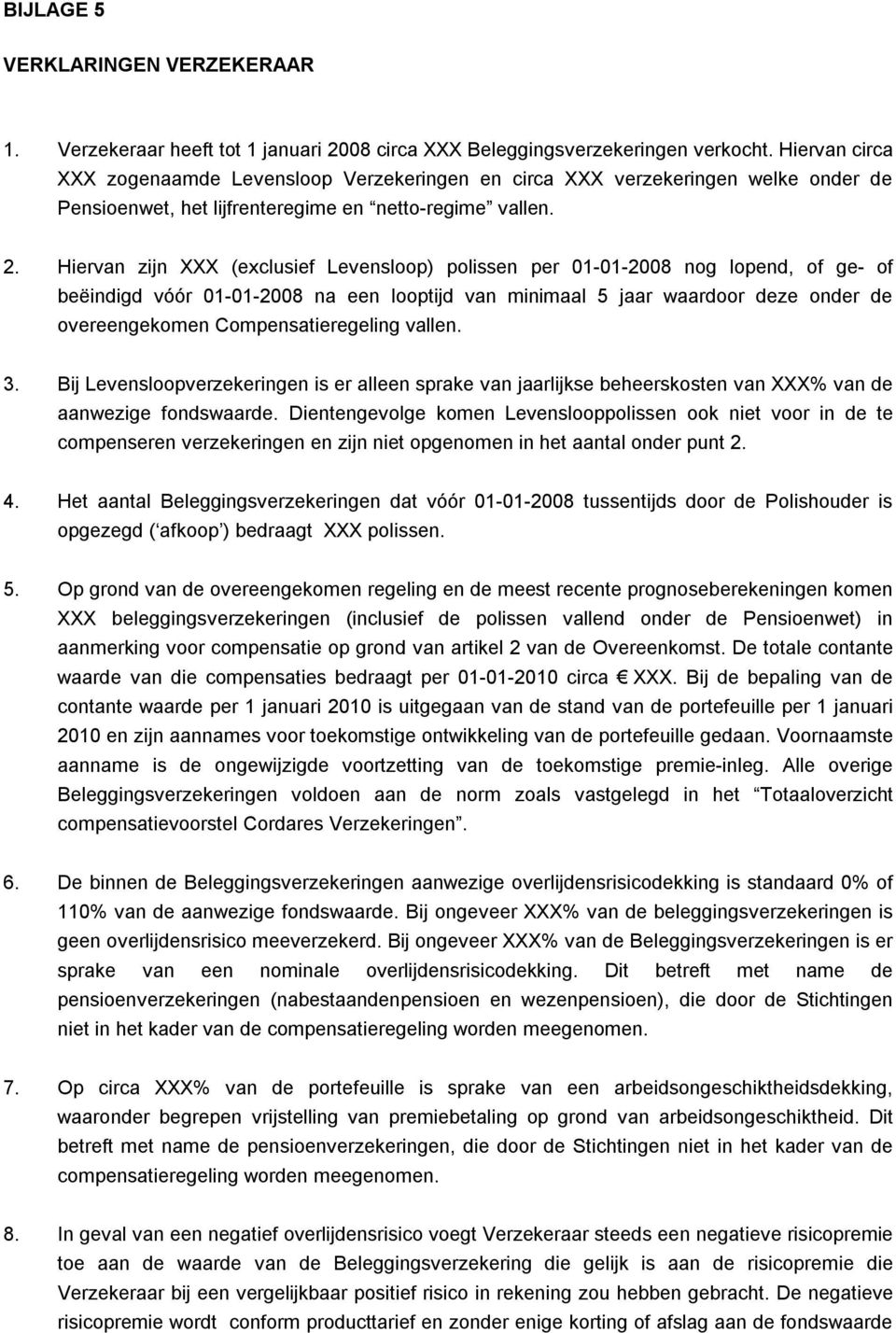 Hiervan zijn XXX (exclusief Levensloop) polissen per 01-01-2008 nog lopend, of ge- of beëindigd vóór 01-01-2008 na een looptijd van minimaal 5 jaar waardoor deze onder de overeengekomen