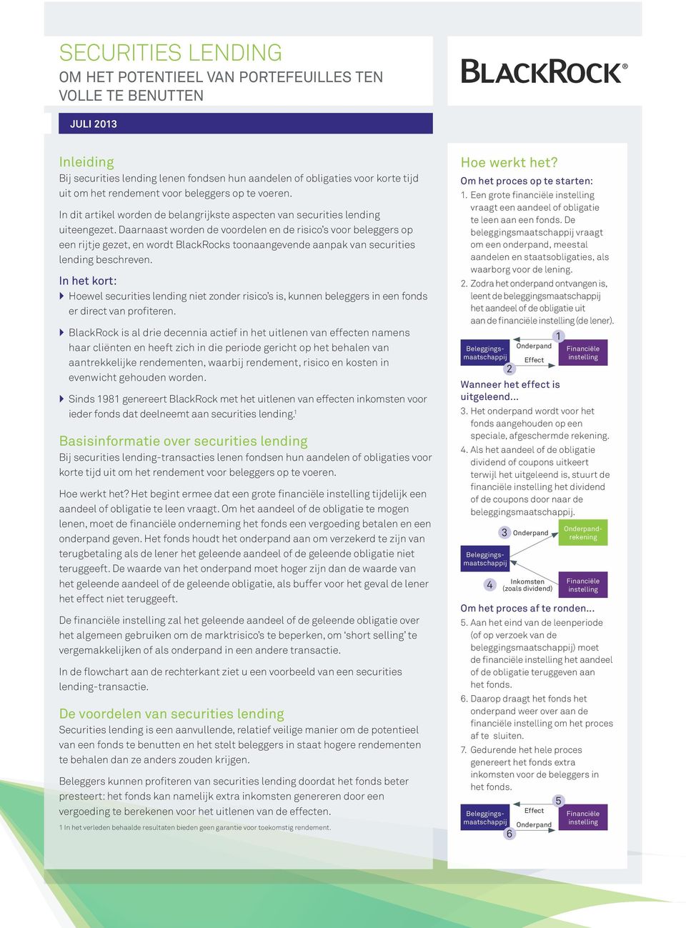 Daarnaast worden de voordelen en de risico s voor beleggers op een rijtje gezet, en wordt BlackRocks toonaangevende aanpak van securities lending beschreven.