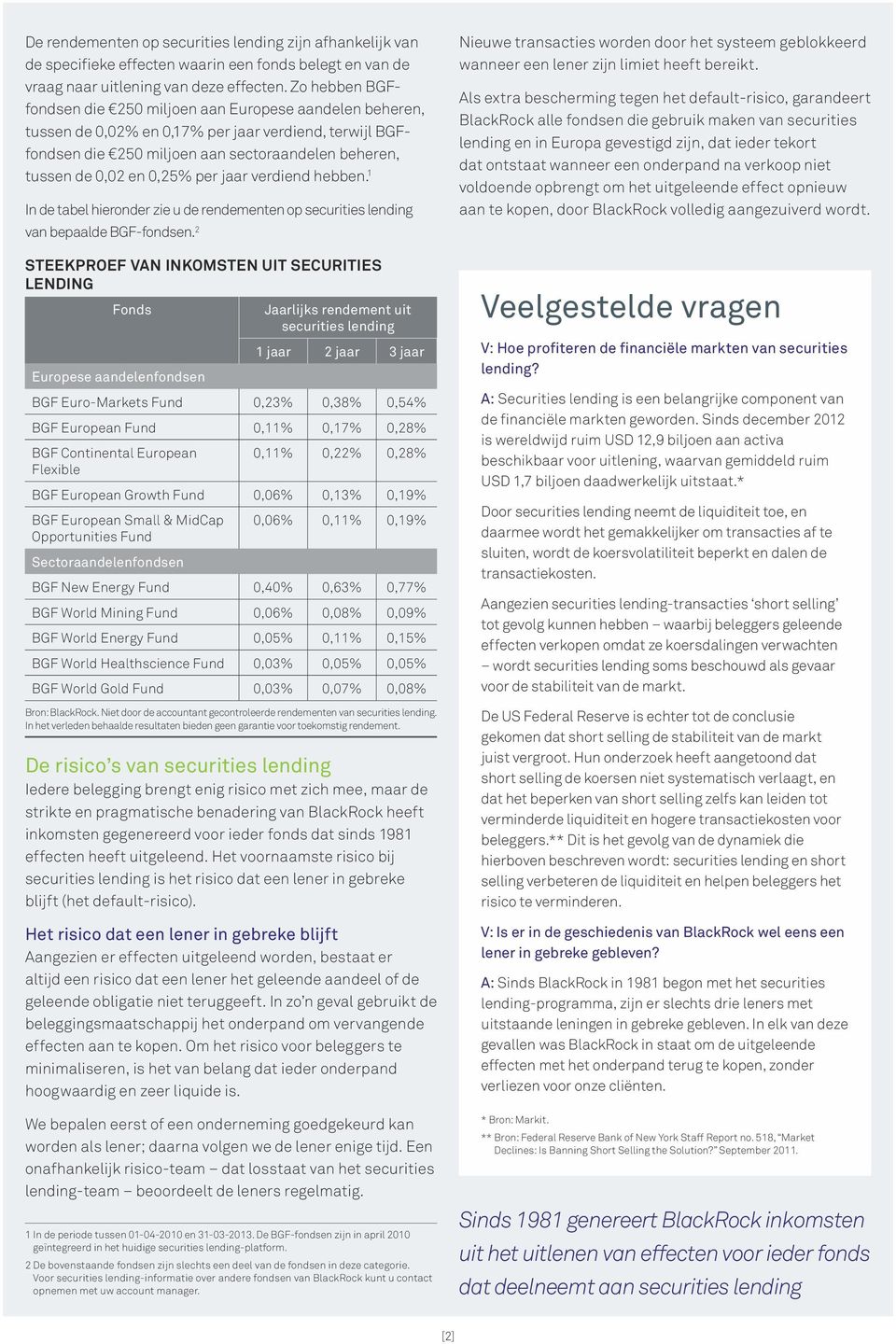 per jaar verdiend hebben. 1 In de tabel hieronder zie u de rendementen op securities lending van bepaalde BGF-fondsen.