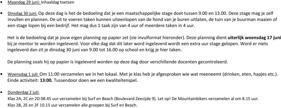 Het mag dus 1 taak zijn van 4 uur of meerdere taken in 4 uur. Het is de bedoeling dat je jouw eigen planning op papier zet (zie invulformat hieronder).