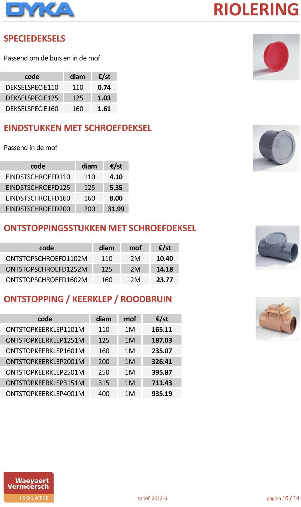 99 ONTSTOPPINGSSTUKKEN MET SCHROEFDEKSEL ONTSTOPSCHROEFD1102M 110 2M 10.40 ONTSTOPSCHROEFD1252M 125 2M 14.18 ONTSTOPSCHROEFD1602M 160 2M 23.