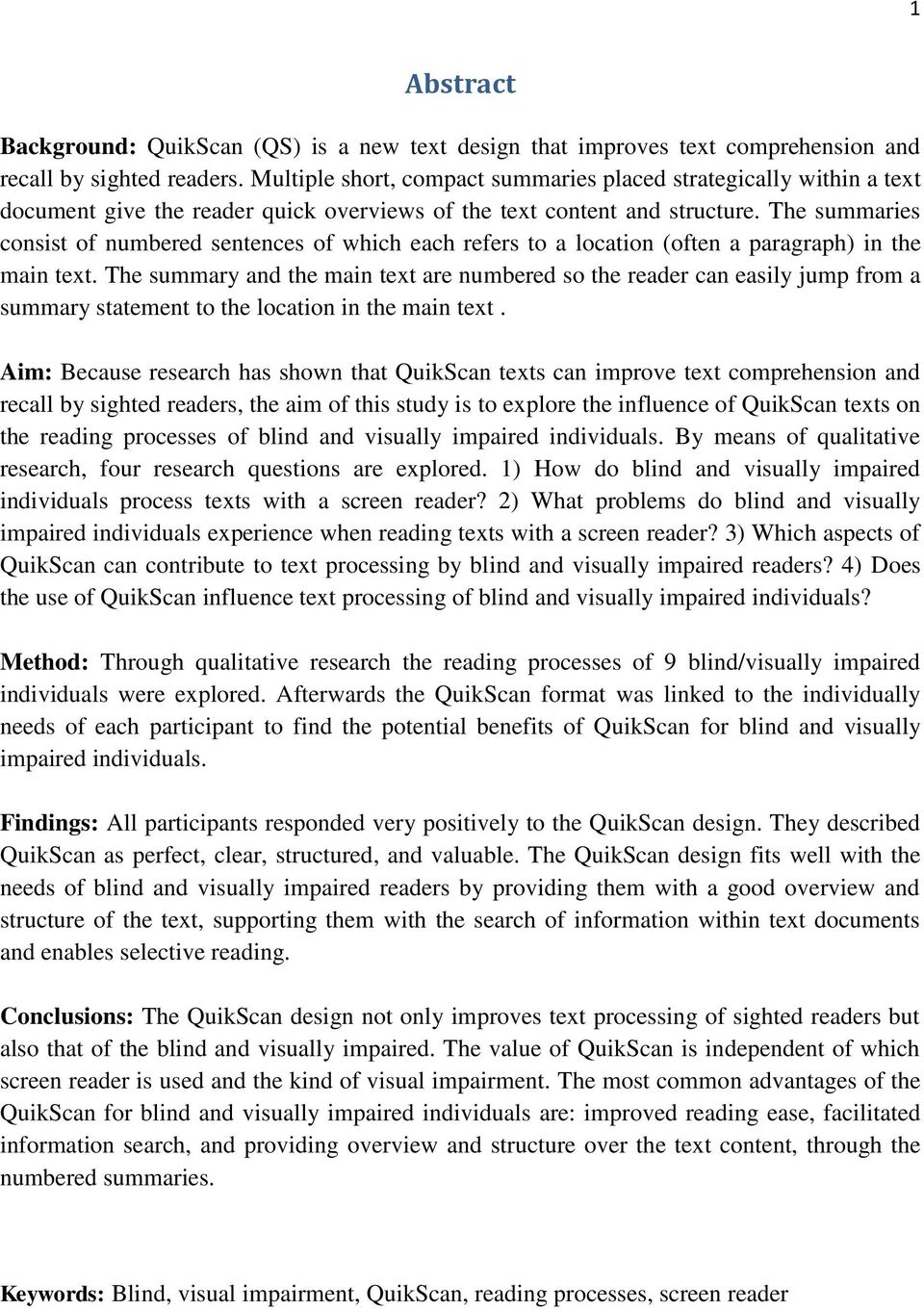 The summaries consist of numbered sentences of which each refers to a location (often a paragraph) in the main text.