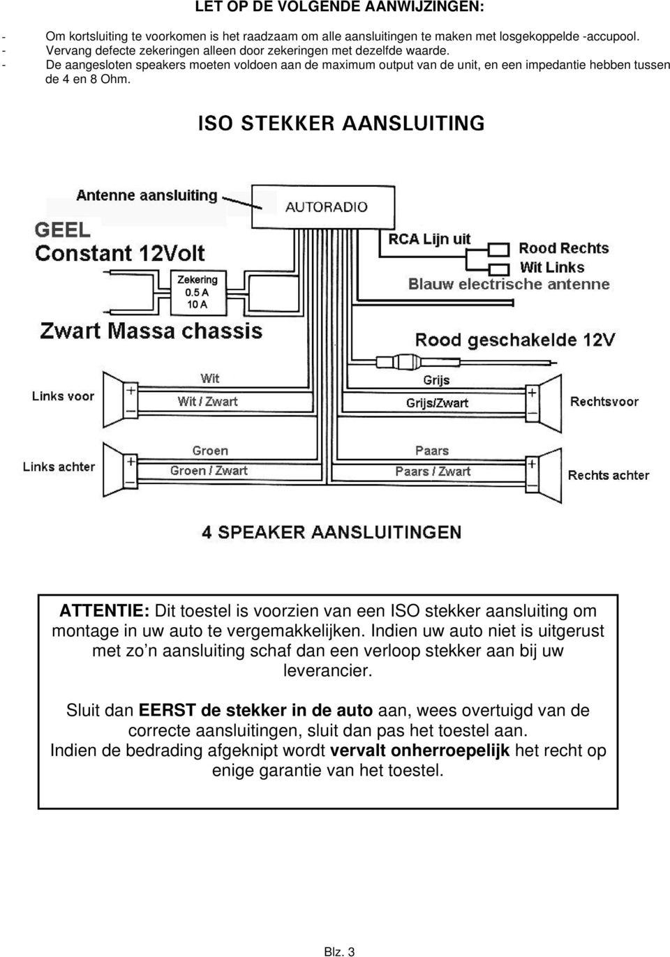 ATTENTIE: Dit toestel is voorzien van een ISO stekker aansluiting om montage in uw auto te vergemakkelijken.