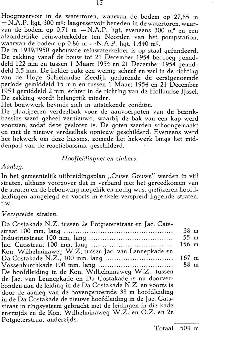 De zakking vanaf de bouw tot 21 December 1954 bedroeg gemiddeld 122 mm en tussen 1 Maart 1954 en 21 December 1954 gemiddeld 3,5 mm.