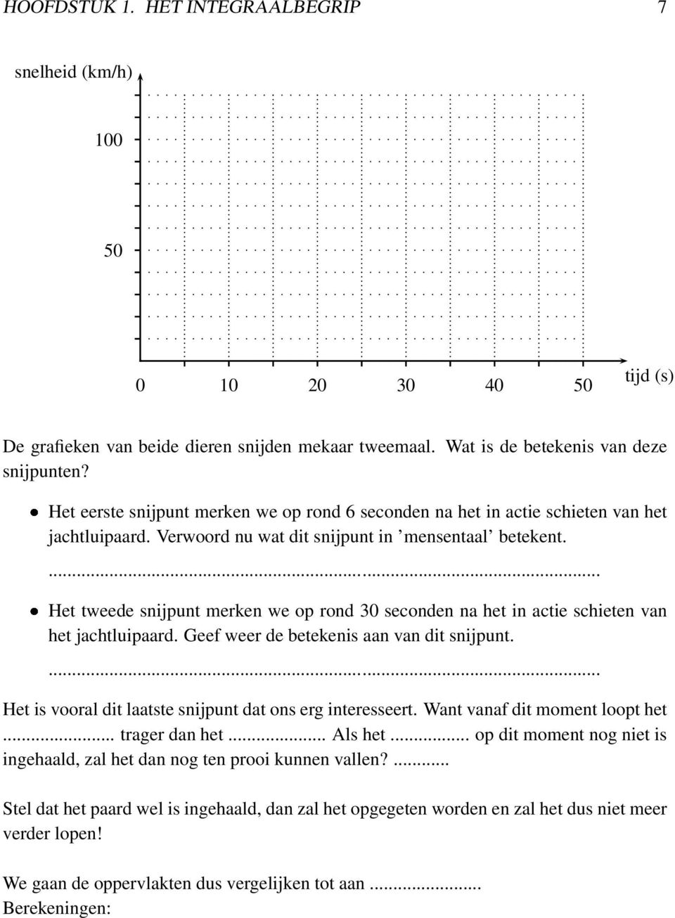 ... Het tweede snijpunt merken we op rond 30 seconden na het in actie schieten van het jachtluipaard. Geef weer de betekenis aan van dit snijpunt.