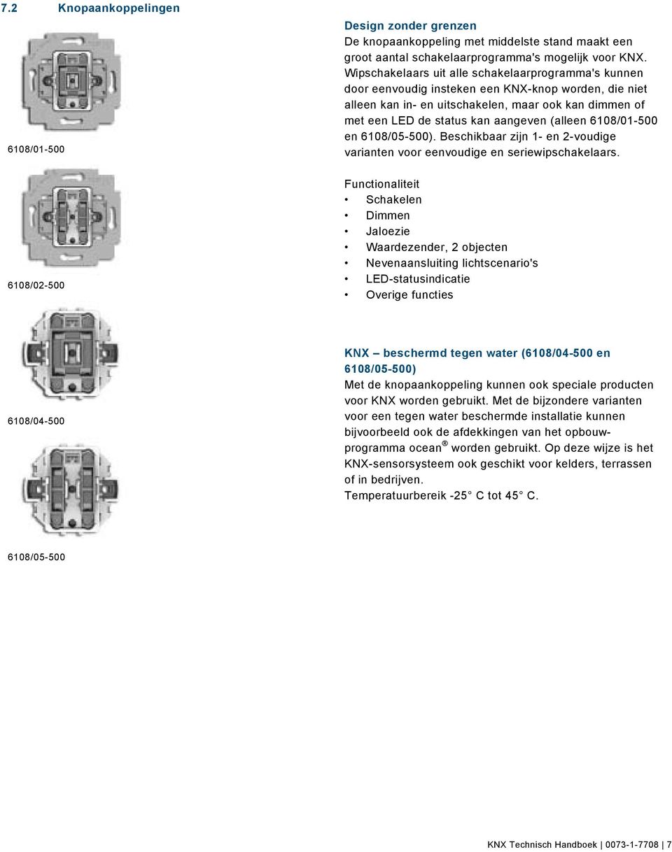 (alleen 6108/01-500 en 6108/05-500). Beschikbaar zijn 1- en 2-voudige varianten voor eenvoudige en seriewipschakelaars.