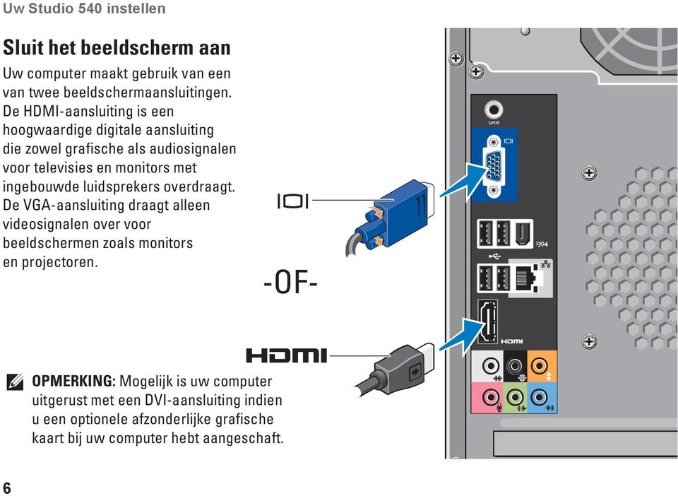 ingebouwde luidsprekers overdraagt. De VGA-aansluiting draagt alleen videosignalen over voor beeldschermen zoals monitors en projectoren.