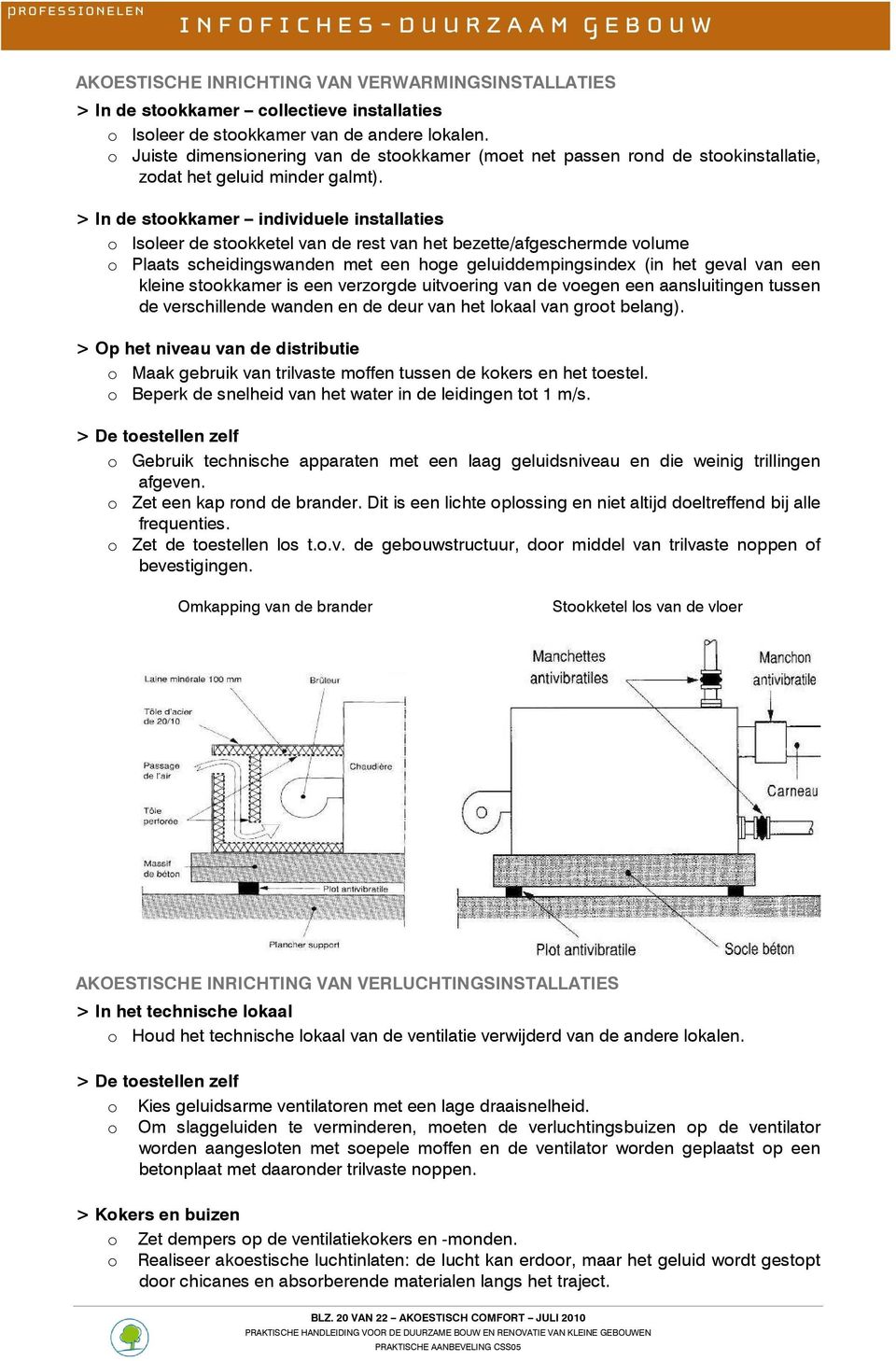 > In de stkkamer individuele installaties Isleer de stkketel van de rest van het bezette/afgeschermde vlume Plaats scheidingswanden met een hge geluiddempingsindex (in het geval van een kleine