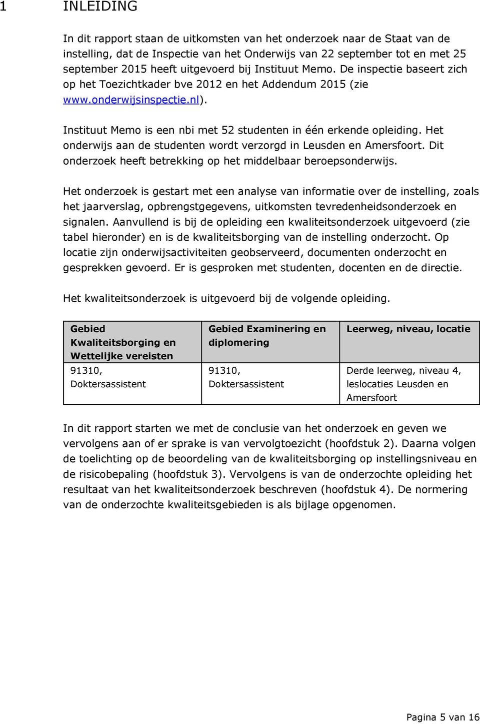Het onderwijs aan de studenten wordt verzorgd in Leusden en Amersfoort. Dit onderzoek heeft betrekking op het middelbaar beroepsonderwijs.