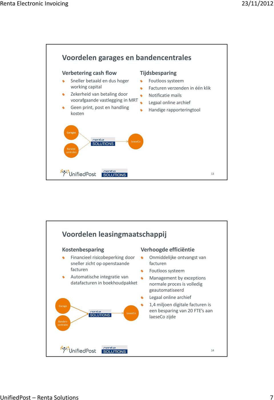 Bandencentrales Financieel risicobeperking door sneller zicht op openstaande facturen Automatische integratie van datafacturen in boekhoudpakket LeaseCo Verhoogde efficiëntie Onmiddelijke ontvangst