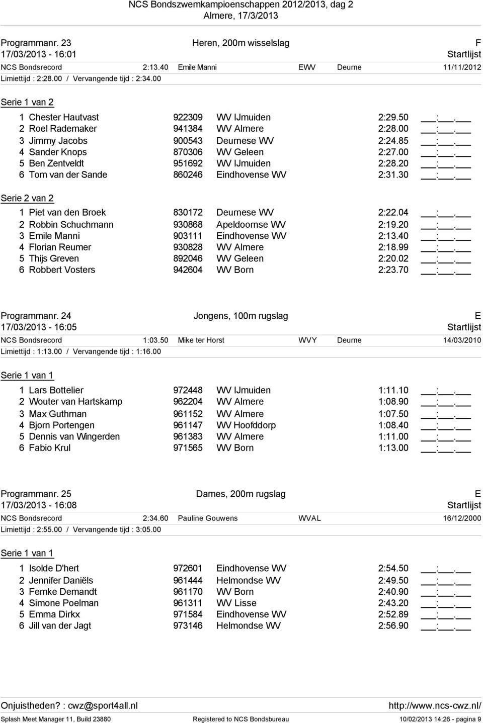 20 :. Tom van der Sande 8024 Eindhovense WV 2:31.30 :. 1 Piet van den Broek 830172 Deurnese WV 2:22.04 :. 2 Robbin Schuchmann 93088 Apeldoornse WV 2:19.20 :. 3 Emile Manni 903111 Eindhovense WV 2:13.