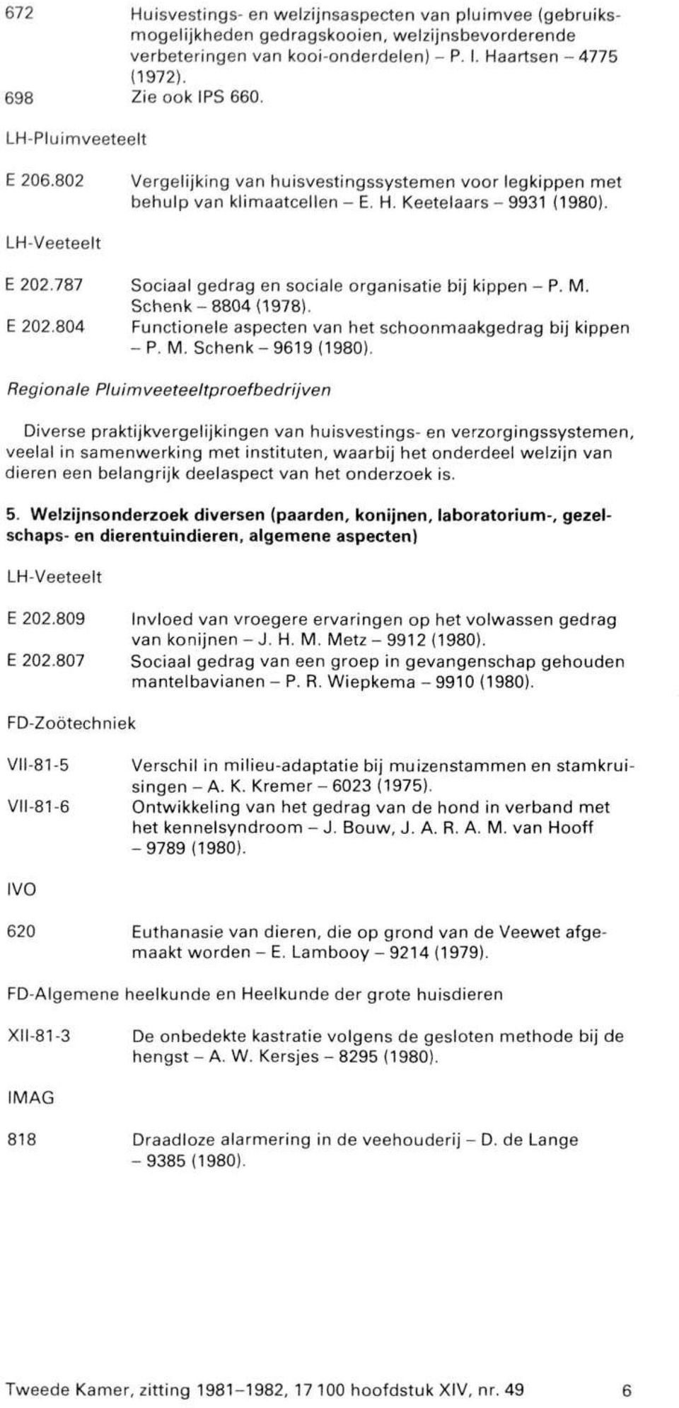 787 Sociaal gedrag en sociale organisatie bij kippen - P. M. Schenk - 8804 (1978). E 202.804 Functionele aspecten van het schoonmaakgedrag bij kippen -P. M. Schenk - 9619 (1980).