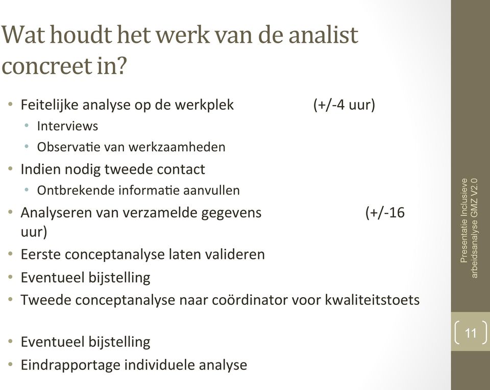 Ontbrekende informaee aanvullen (+/- 4 uur) Analyseren van verzamelde gegevens (+/- 16 uur) Eerste