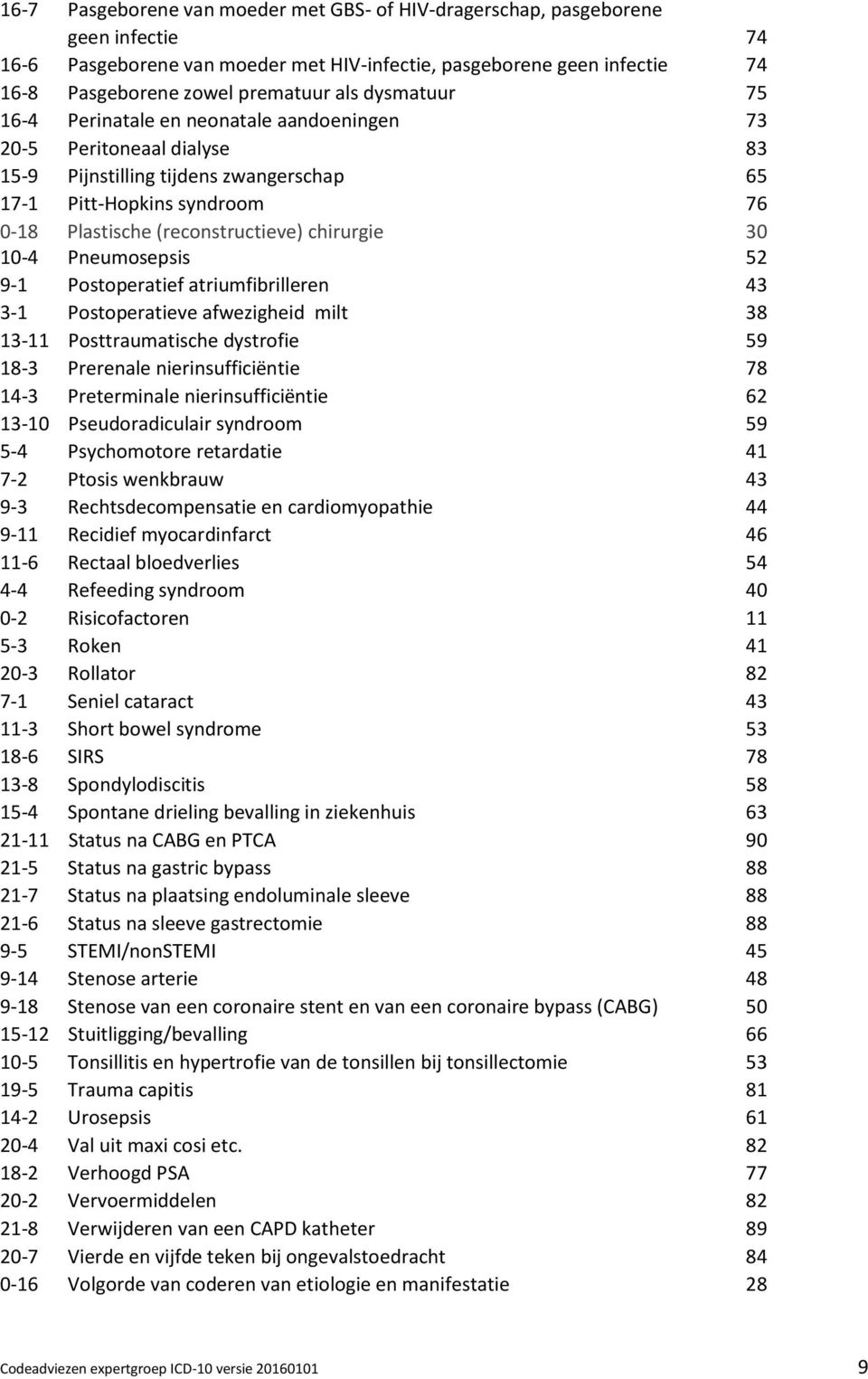 chirurgie 30 10-4 Pneumosepsis 52 9-1 Postoperatief atriumfibrilleren 43 3-1 Postoperatieve afwezigheid milt 38 13-11 Posttraumatische dystrofie 59 18-3 Prerenale nierinsufficiëntie 78 14-3