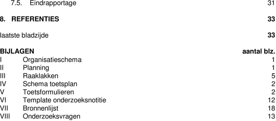 I Organisatieschema 1 II Planning 1 III Raaklakken 5 IV Schema