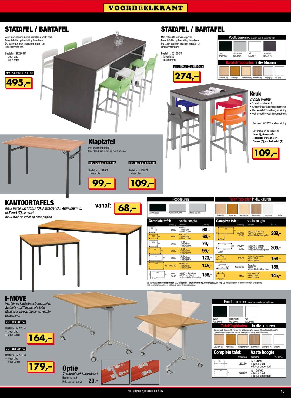 : 26220 BT afm. 220 x x H110 cm. 495, Bestelnr.: 26 ST afm. x x H110 cm. 274, zwart aluminium wit antraciet RAL 9005 RAL 9006 RAL 9010 RAL 7016 Bartafel/Topbladen in div.