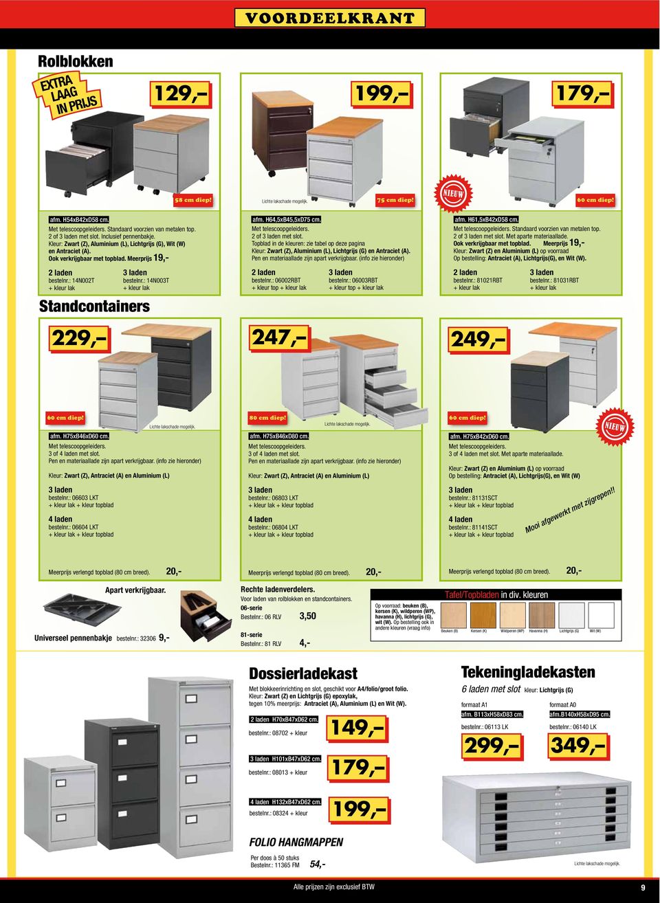 : 14N003T afm. H64,5xB45,5xD75 cm. Met telescoopgeleiders. 2 of met slot. Topblad in de kleuren: zie tabel op deze pagina Kleur: Zwart (Z), Aluminium (L), Lichtgrijs (G) en Antraciet (A).