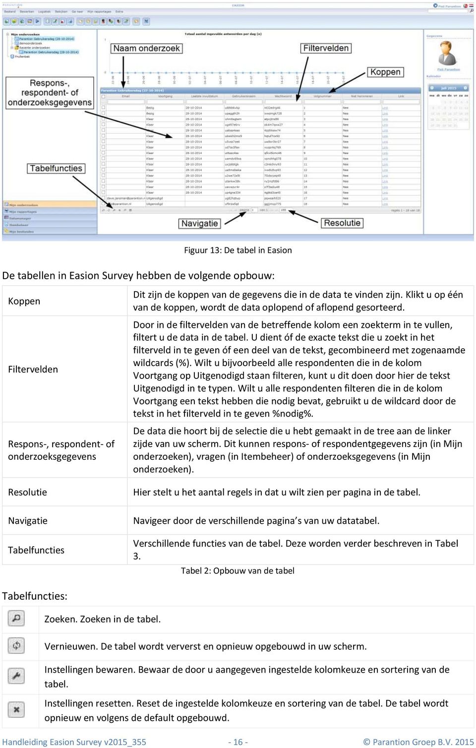 Door in de filtervelden van de betreffende kolom een zoekterm in te vullen, filtert u de data in de tabel.