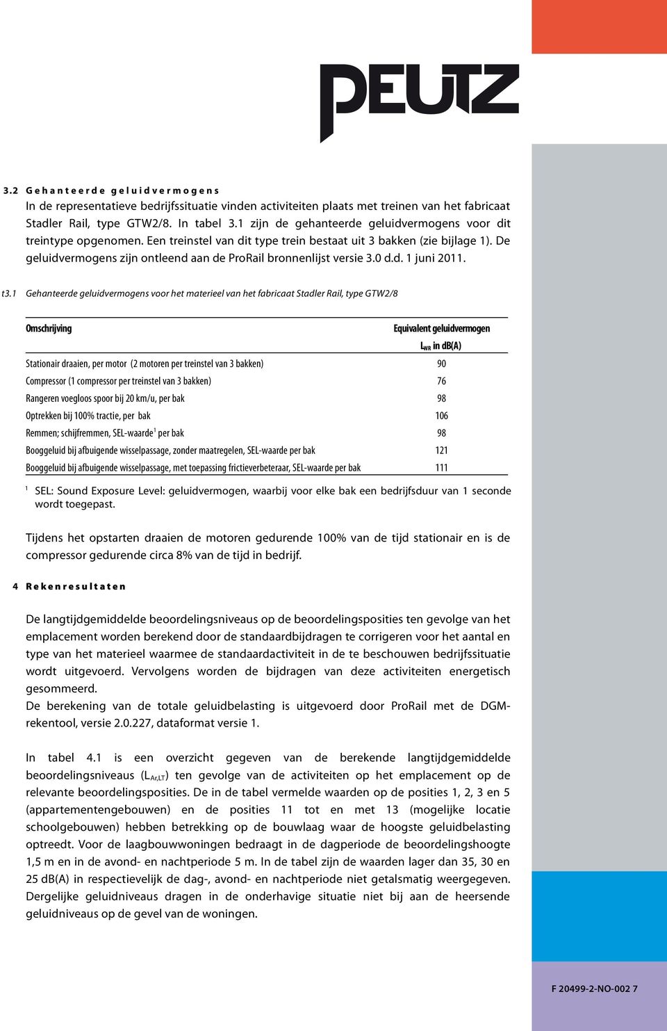 De geluidvermogens zijn ontleend aan de ProRail bronnenlijst versie 3.0 d.d. 1 juni 2011. t3.