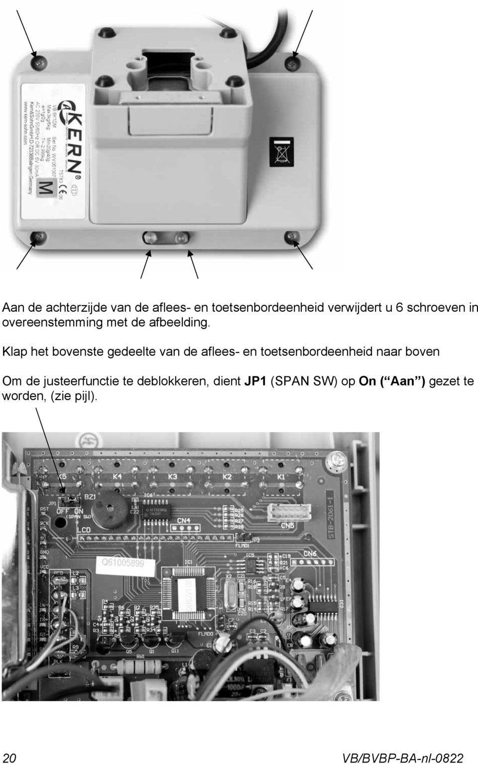 Klap het bovenste gedeelte van de aflees- en toetsenbordeenheid naar