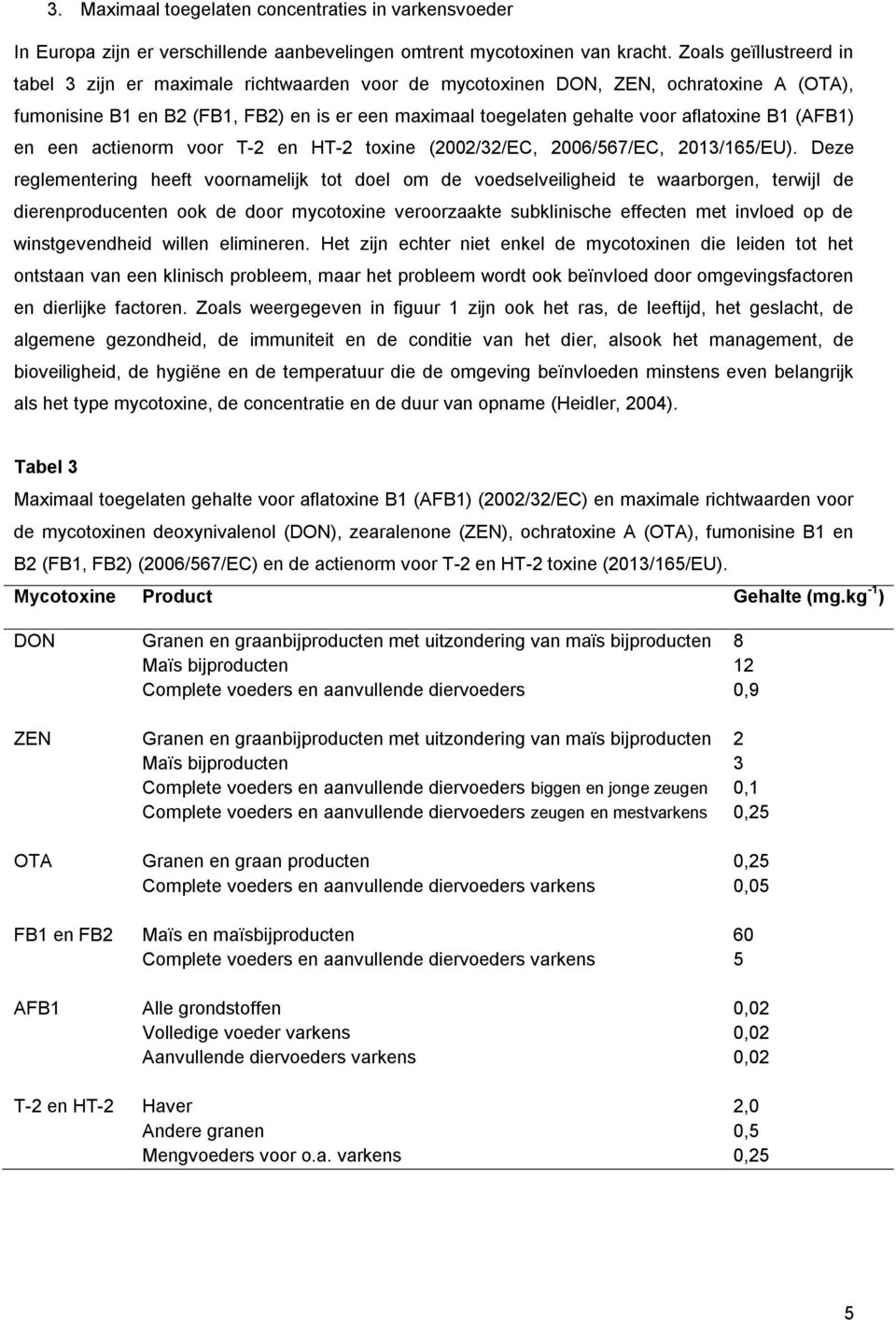 B1 (AFB1) en een actienorm voor T-2 en HT-2 toxine (2002/32/EC, 2006/567/EC, 2013/165/EU).