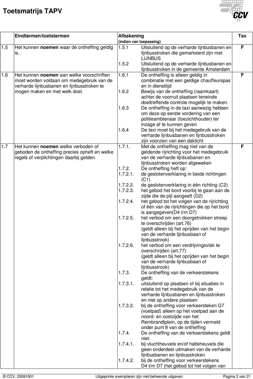 7 Het kunnen noemen welke verboden of geboden de ontheffing precies opheft en welke regels of verplichtingen daarbij gelden. 1.5.