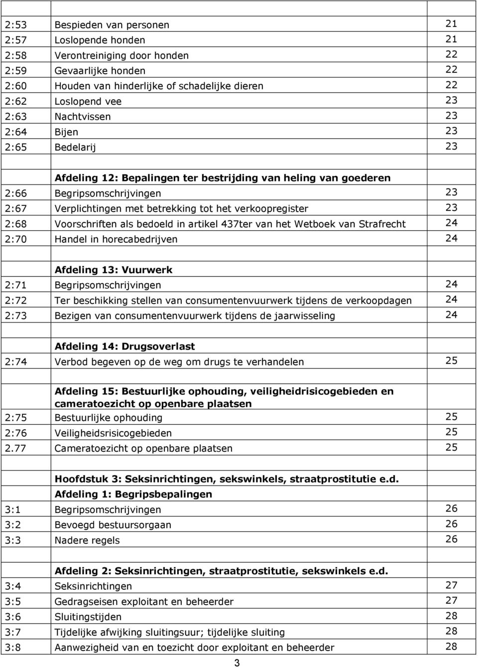 23 2:68 Voorschriften als bedoeld in artikel 437ter van het Wetboek van Strafrecht 24 2:70 Handel in horecabedrijven 24 Afdeling 13: Vuurwerk 2:71 Begripsomschrijvingen 24 2:72 Ter beschikking