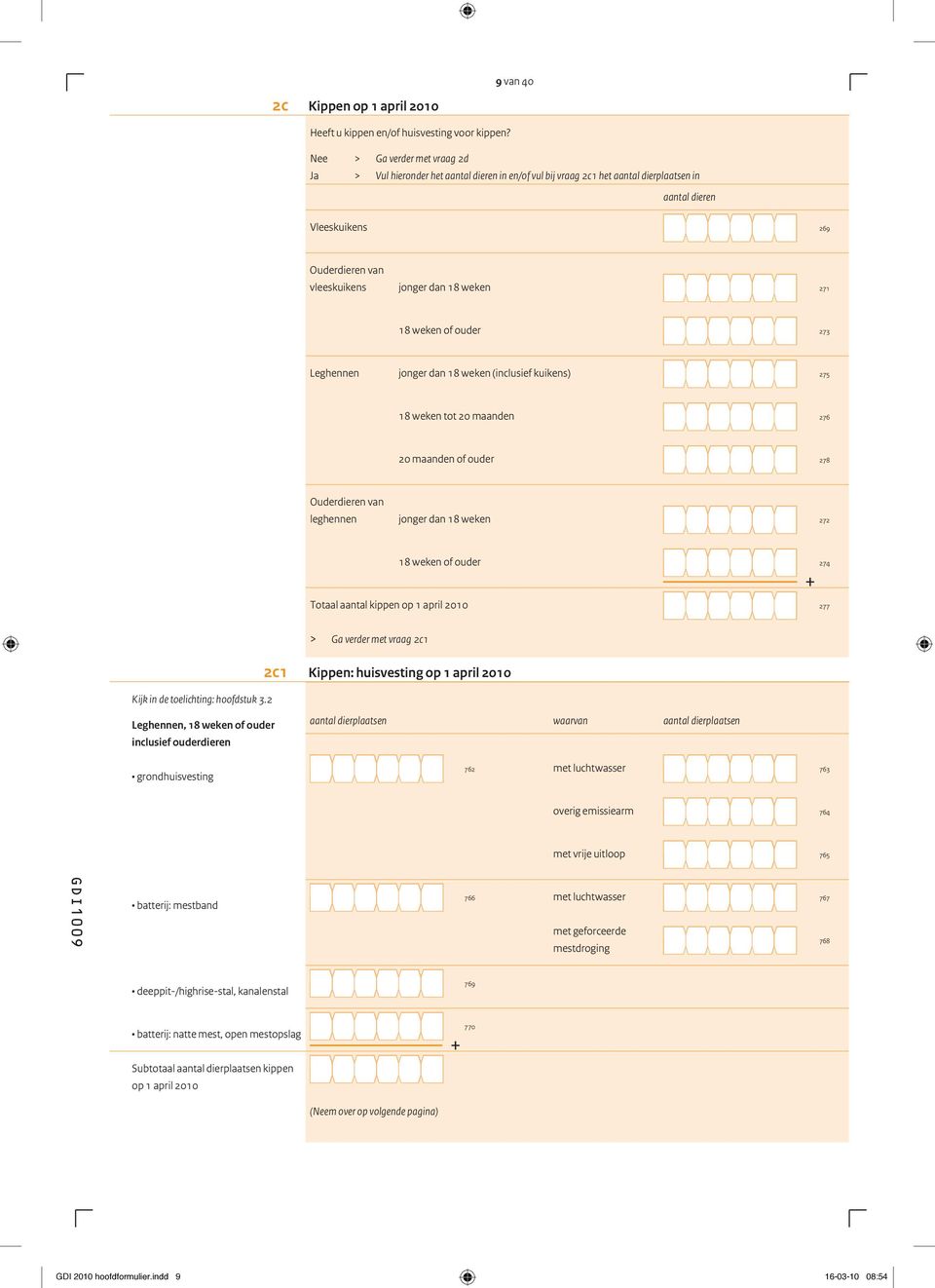 271 18 weken of ouder 203 273 Leghennen jonger dan 18 weken (inclusief kuikens) 275 18 weken tot 20 maanden 276 20 maanden of ouder 278 Ouderdieren van leghennen jonger dan 18 weken 272 18 weken of