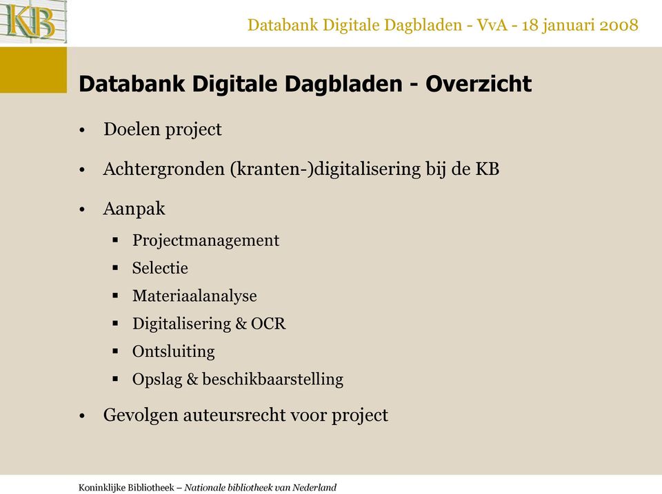 Projectmanagement Selectie Materiaalanalyse Digitalisering &