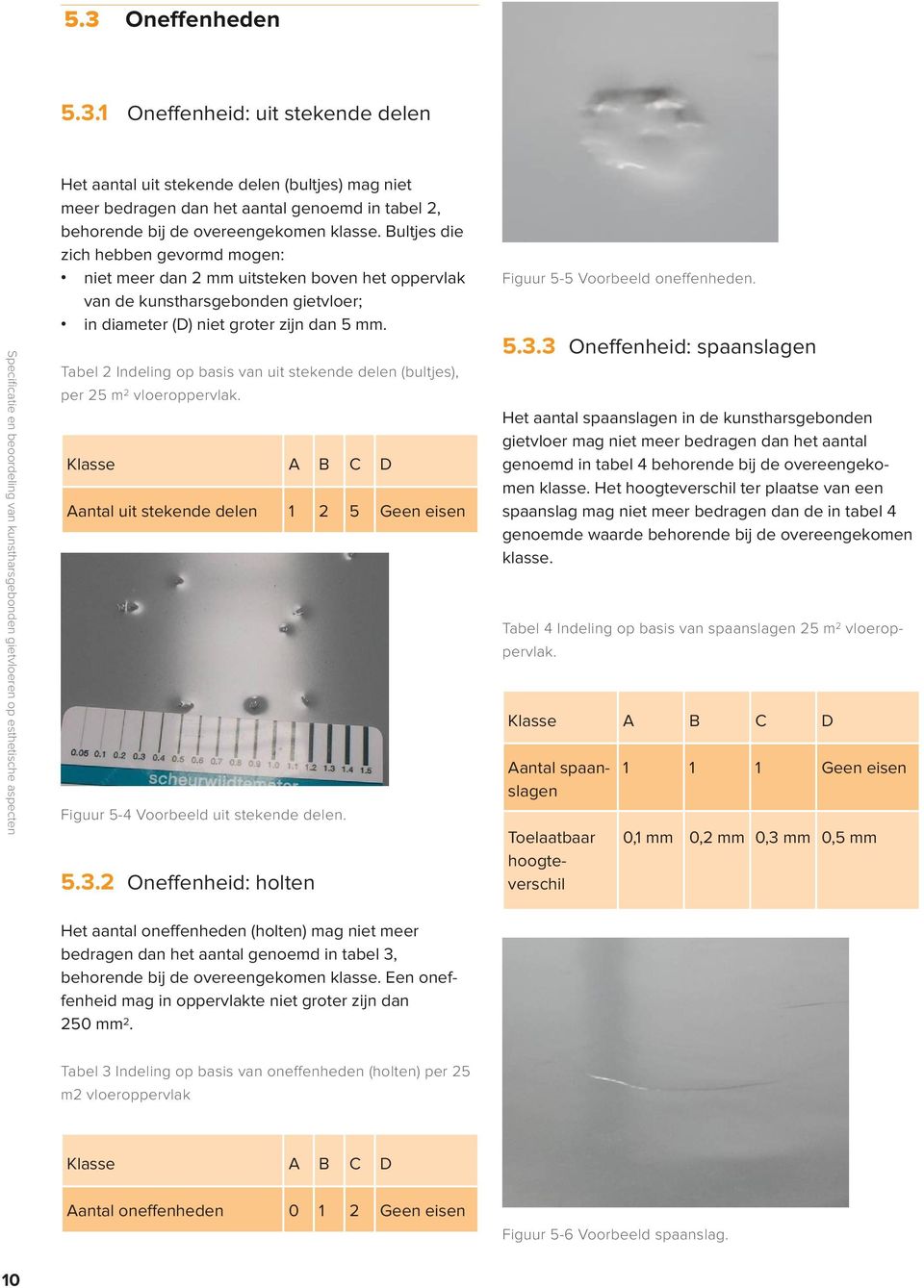 Tabel 2 Indeling op basis van uit stekende delen (bultjes), per 25 m 2 vloeroppervlak. Klasse A B C D Aantal uit stekende delen 1 2 5 Geen eisen Figuur 5-4 Voorbeeld uit stekende delen. 5.3.