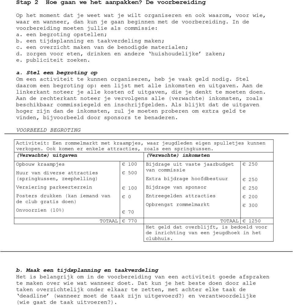 zorgen voor eten, drinken en andere huishoudelijke zaken; e. publiciteit zoeken. a. Stel een begroting op Om een activiteit te kunnen organiseren, heb je vaak geld nodig.