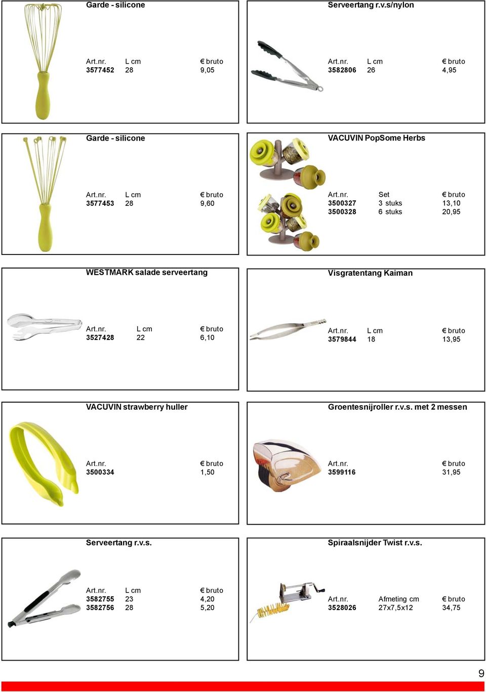 s/nylon L cm 3577452 28 9,05 L cm 3582806 26 4,95 Garde - silicone VACUVIN PopSome Herbs L cm 3577453 28 9,60 Set 3500327 3