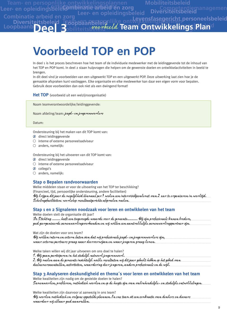 In dit deel vind je voorbeelden van een uitgewerkt TOP en een uitgewerkt POP. Deze uitwerking laat zien hoe je de gemaakte afspraken kunt vastleggen.