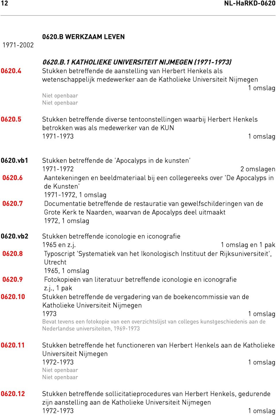 5 Stukken betreffende diverse tentoonstellingen waarbij Herbert Henkels betrokken was als medewerker van de KUN 1971-1973 0620.