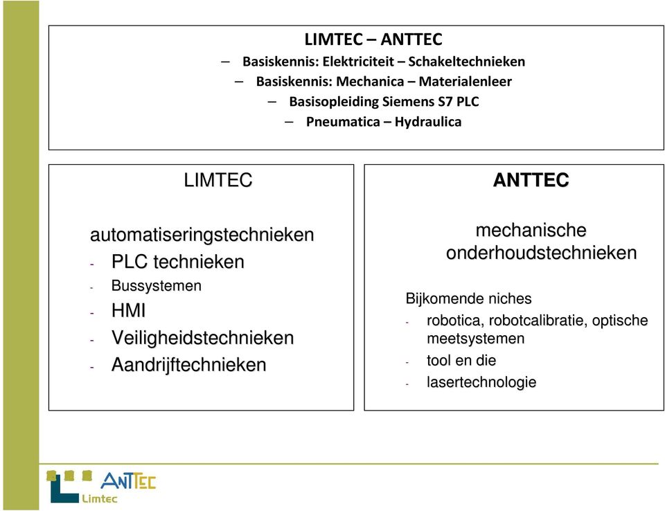 - Bussystemen - HMI - Veiligheidstechnieken - Aandrijftechnieken ANTTEC mechanische