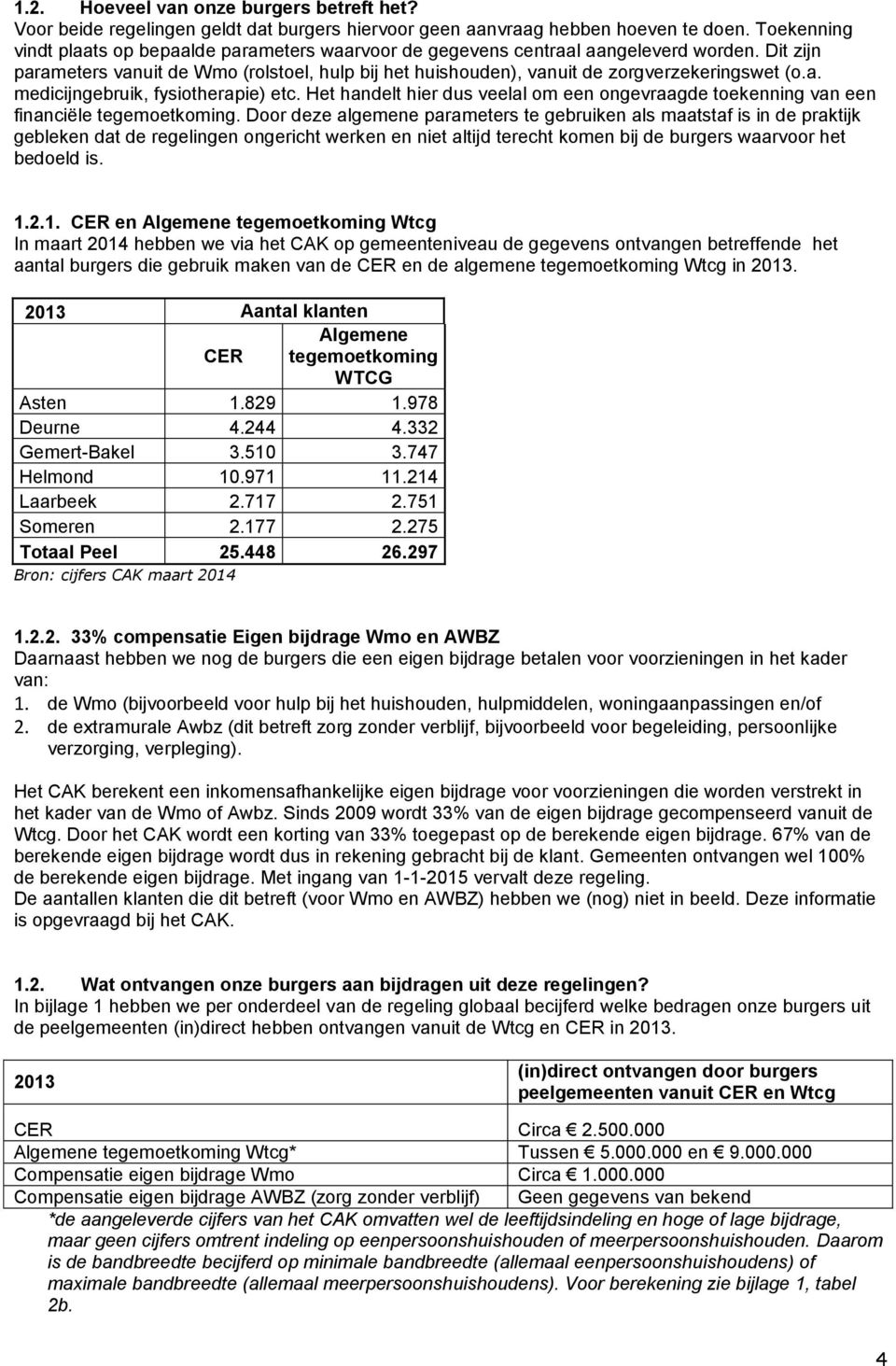 Dit zijn parameters vanuit de Wmo (rolstoel, hulp bij het huishouden), vanuit de zorgverzekeringswet (o.a. medicijngebruik, fysiotherapie) etc.