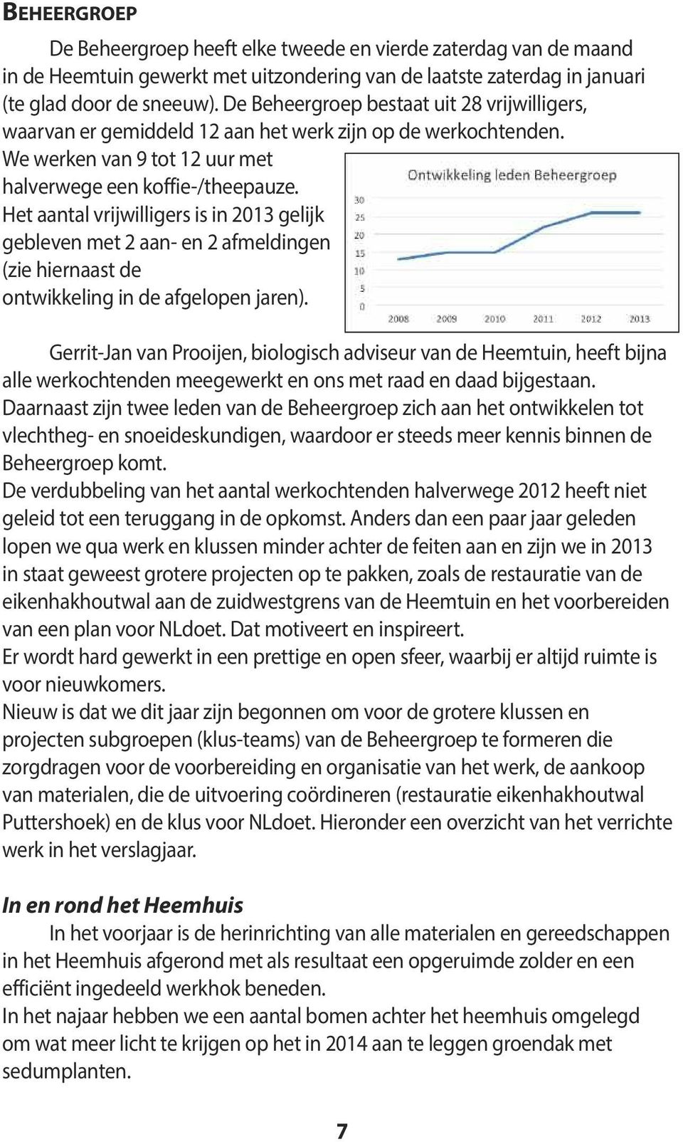 Het aantal vrijwilligers is in 2013 gelijk gebleven met 2 aan- en 2 afmeldingen (zie hiernaast de ontwikkeling in de afgelopen jaren).