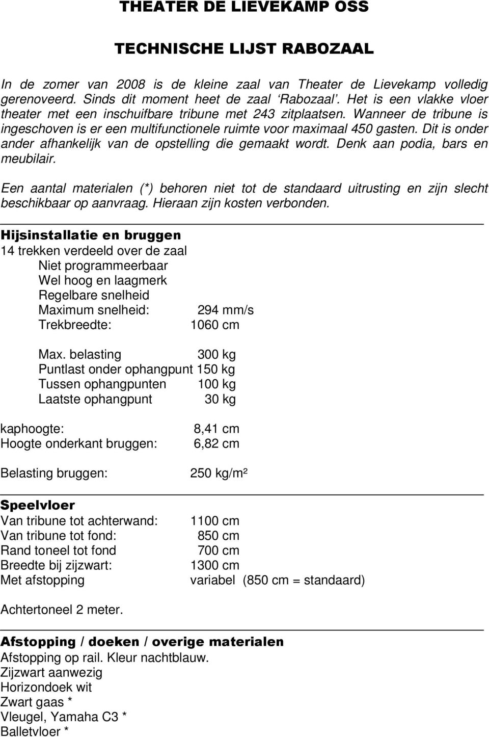 Dit is onder ander afhankelijk van de opstelling die gemaakt wordt. Denk aan podia, bars en meubilair.