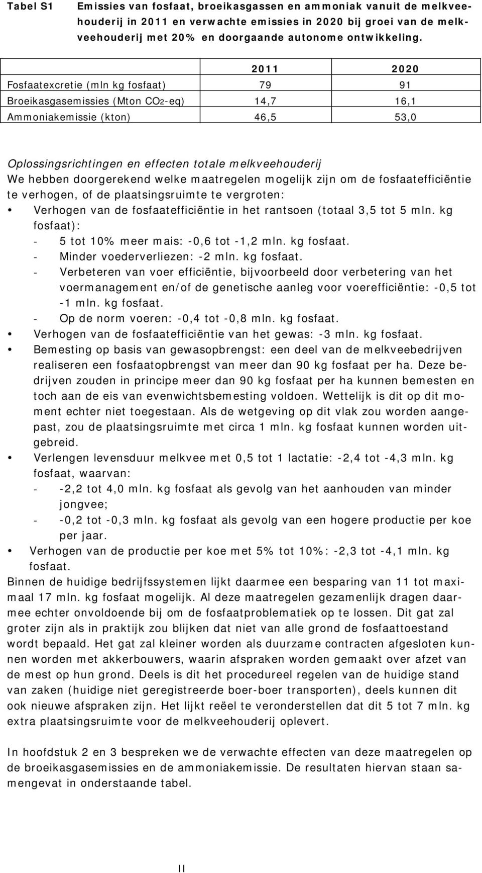 doorgerekend welke maatregelen mogelijk zijn om de fosfaatefficiëntie te verhogen, of de plaatsingsruimte te vergroten: Verhogen van de fosfaatefficiëntie in het rantsoen (totaal 3,5 tot 5 mln.