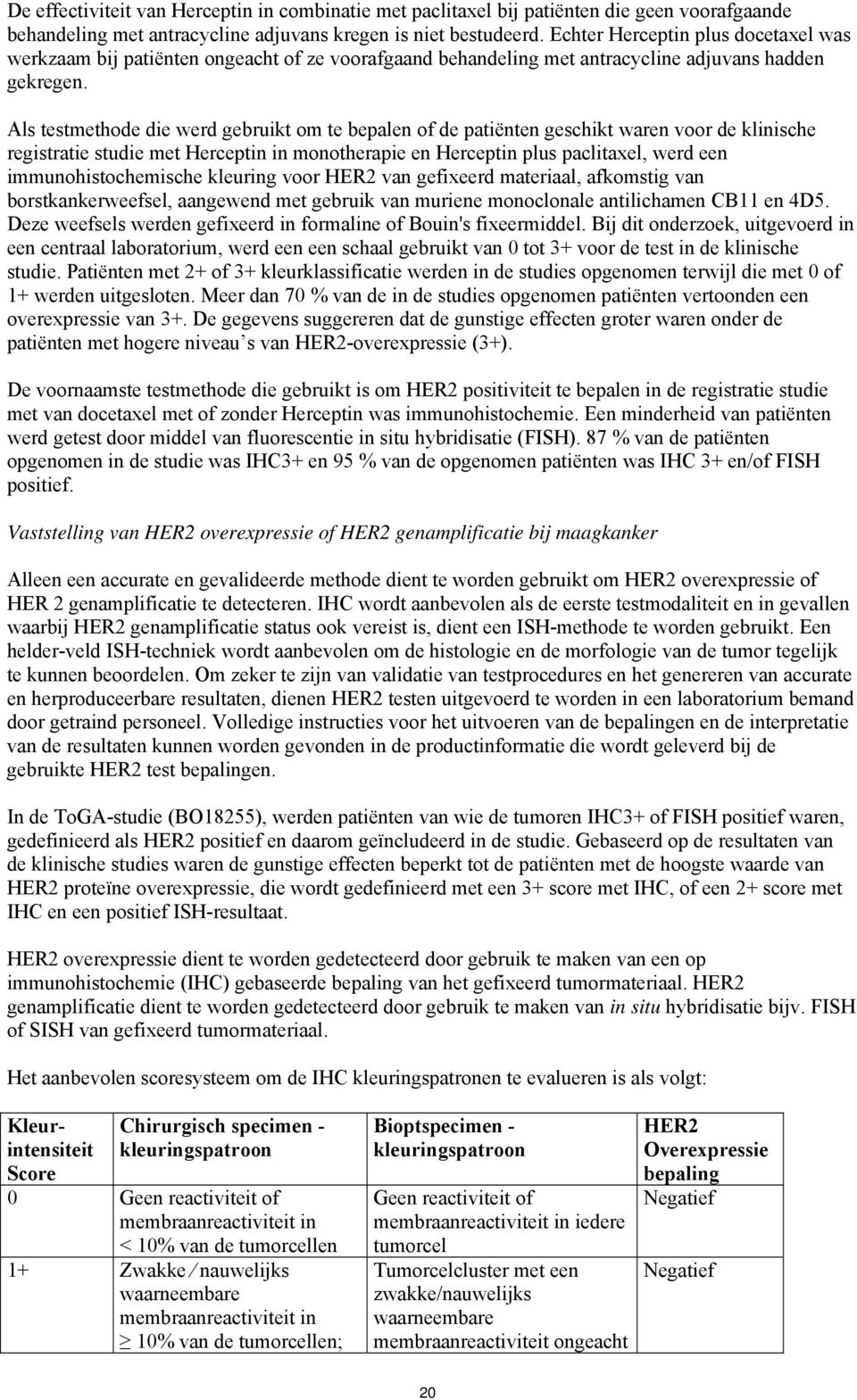 Als testmethode die werd gebruikt om te bepalen of de patiënten geschikt waren voor de klinische registratie studie met Herceptin in monotherapie en Herceptin plus paclitaxel, werd een