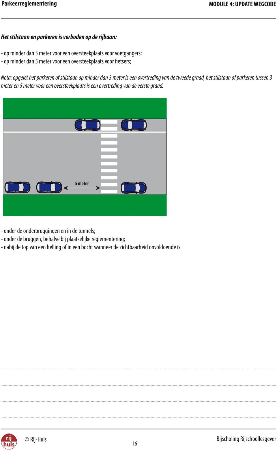 de tweede graad, het stilstaan of parkeren tussen 3 meter en 5 meter voor een oversteekplaats is een overtreding van de eerste graad.