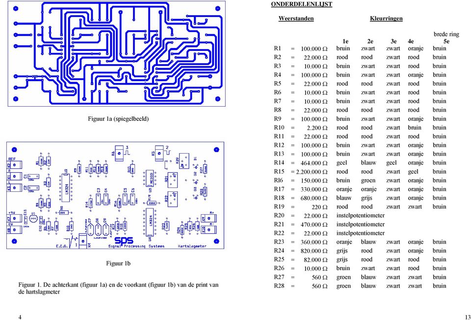 000 Ω rood rood zwart rood bruin R3 = 10.000 Ω bruin zwart zwart rood bruin R4 = 100.000 Ω bruin zwart zwart oranje bruin R5 = 22.000 Ω rood rood zwart rood bruin R6 = 10.