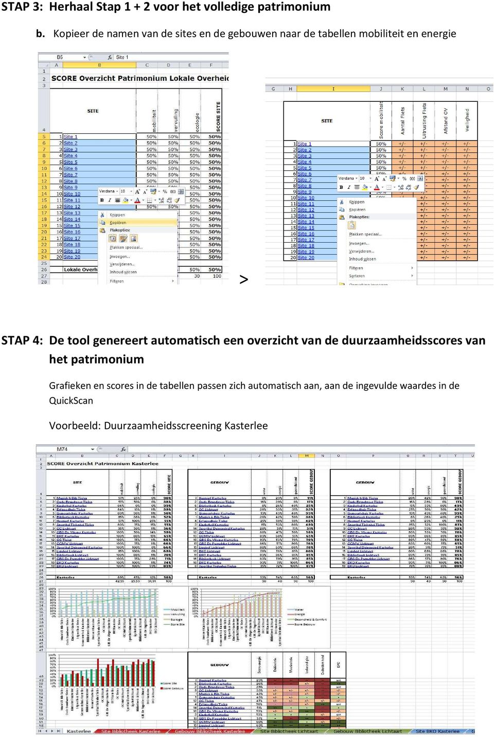 tool genereert automatisch een overzicht van de duurzaamheidsscores van het patrimonium Grafieken