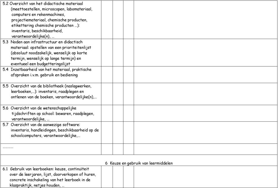 3 Noden aan infrastructuur en didactisch materiaal: opstellen van een prioriteitenlijst (absoluut noodzakelijk, wenselijk op korte termijn, wenselijk op lange termijn) en eventueel een